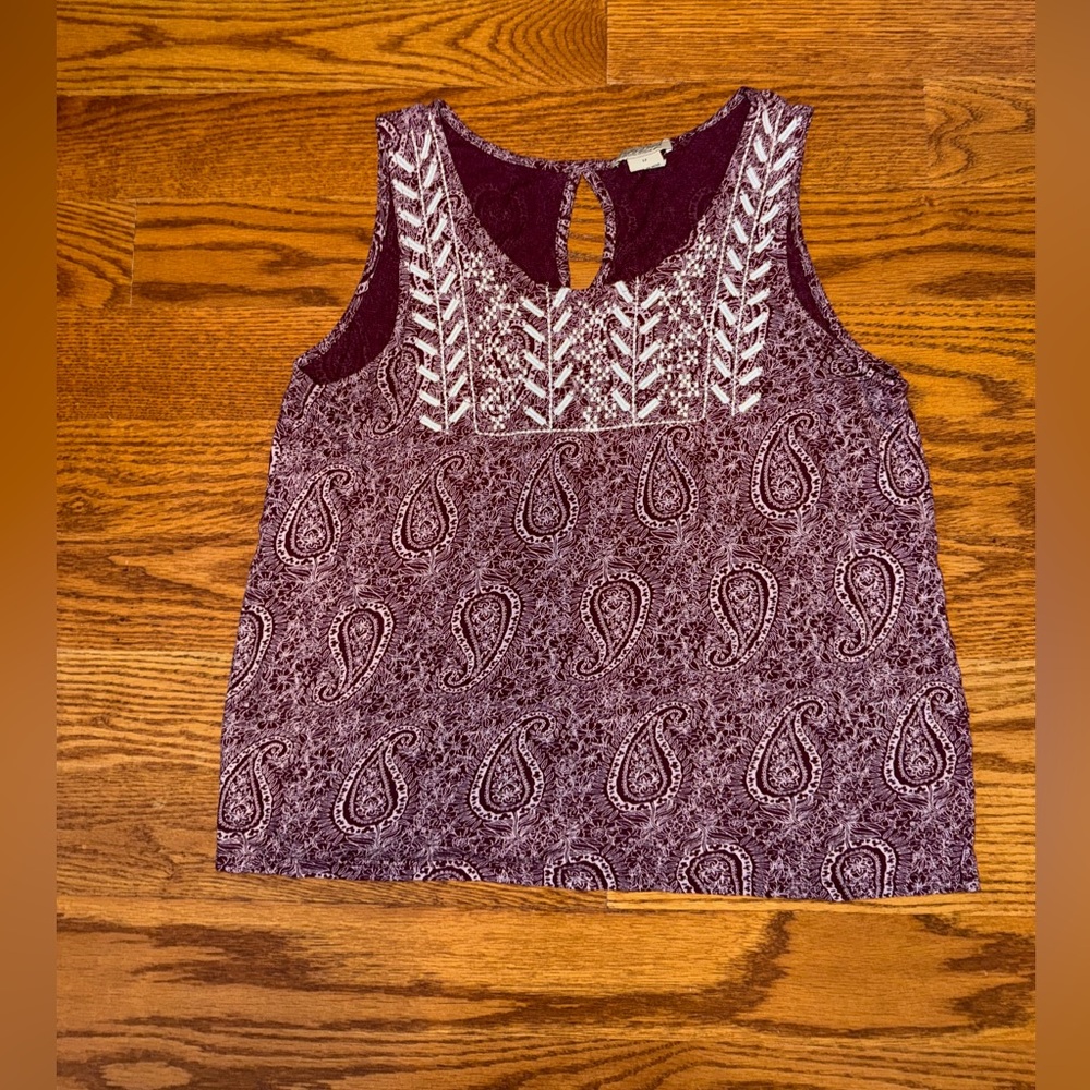 Lucky Brand Paisley Sleeveless Top - maroon red